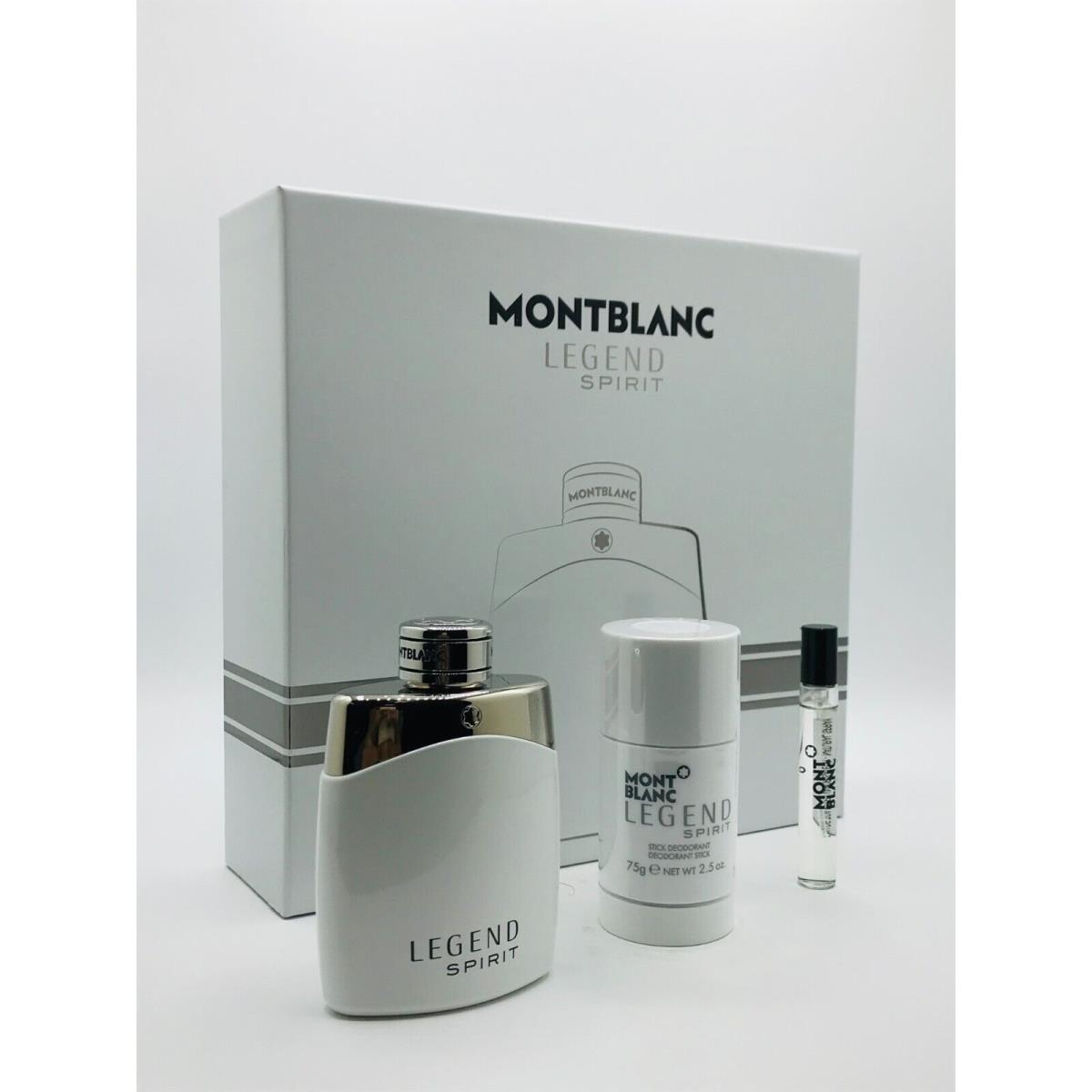 Montblanc Mont Blanc Legend Spirit 3pc Set Men Cologne Spray 3.3 oz Deodorant Stick Mini