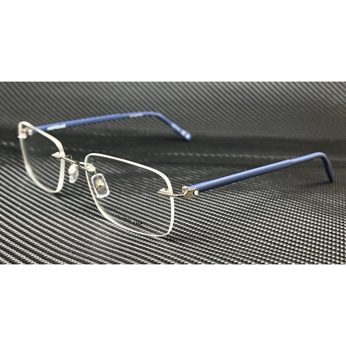 Montblanc Mont Blanc MB0221O 014 Silver Blue Extra Large Men`s 55 mm Eyeglasses