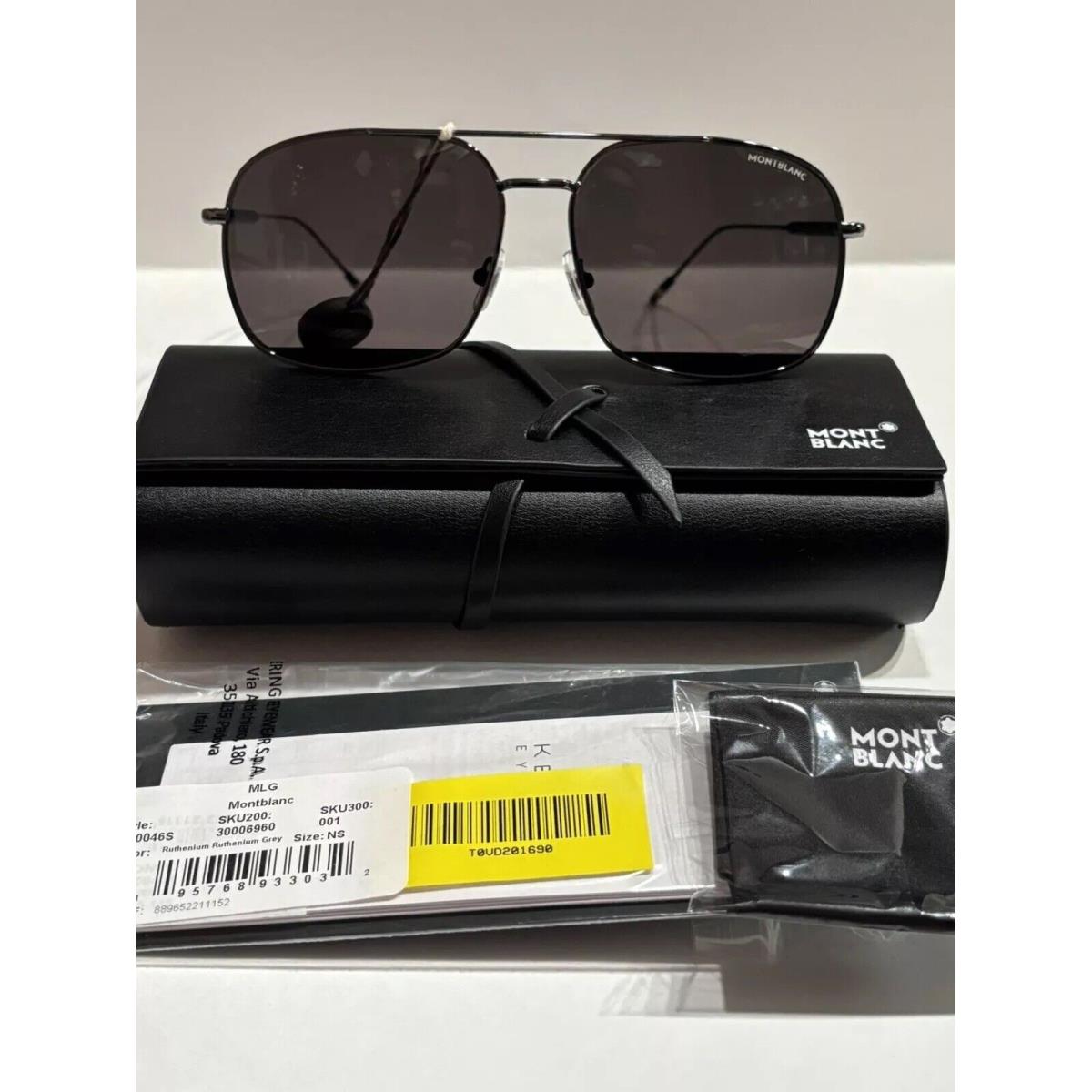 Montblanc Rectangular Sunglasses MB0046S 001 Ruthenium/black 61mm 0046