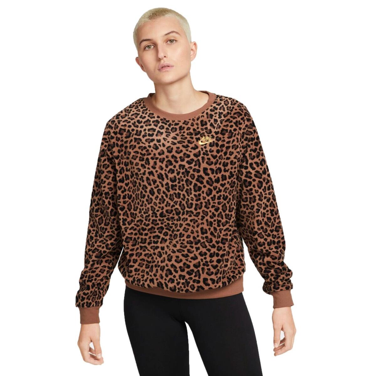 Nike Sportswear Leopard Print Aop DD5834-256 Women`s Fleece Crew Sweatshirt