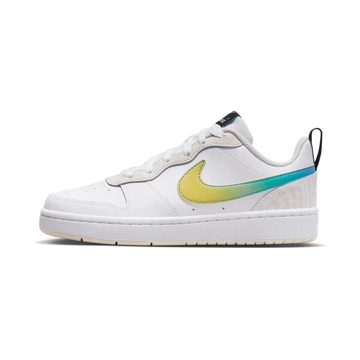 Nike Court Borough Low 2 FJ7692-191 Big Kids White Yellow Gradient Shoes NR9769 - White