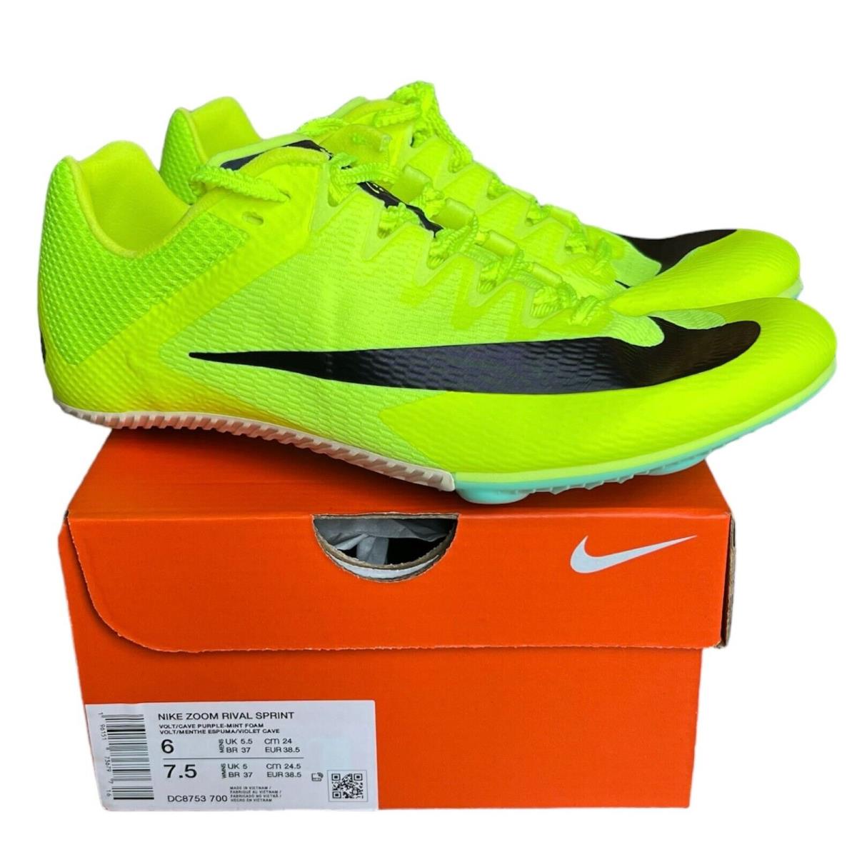 Nike Zoom Rival Sprint Sizes 5-12 Men`s Track Spikes Volt Mint Foam DC8753-700 - Green