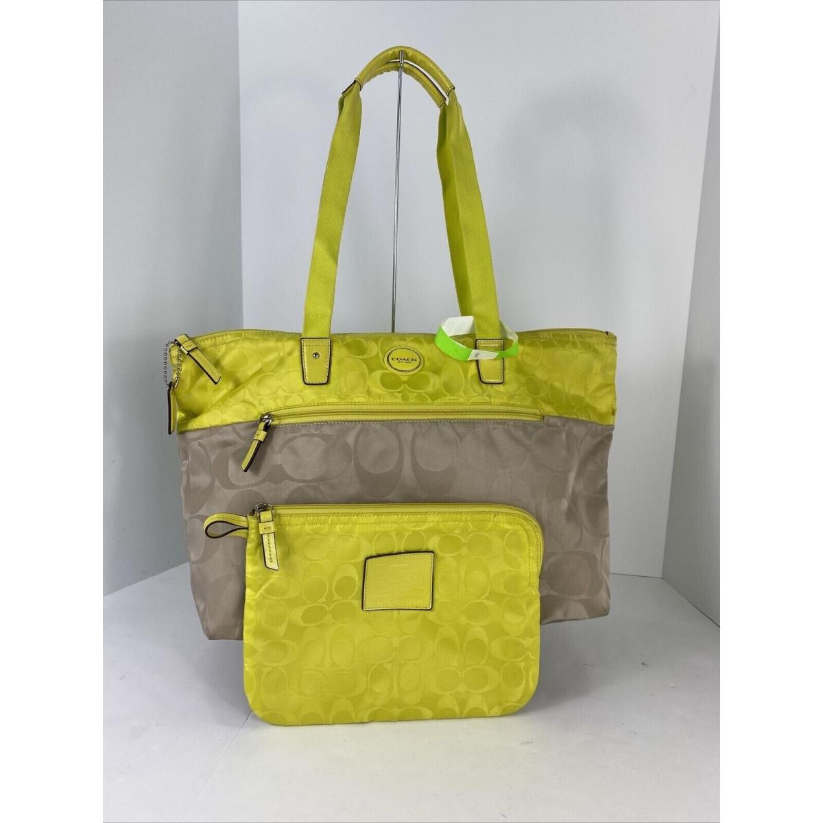 Coach Getaway Weekender Tote Bag Color Block Signature Nylon Yellow