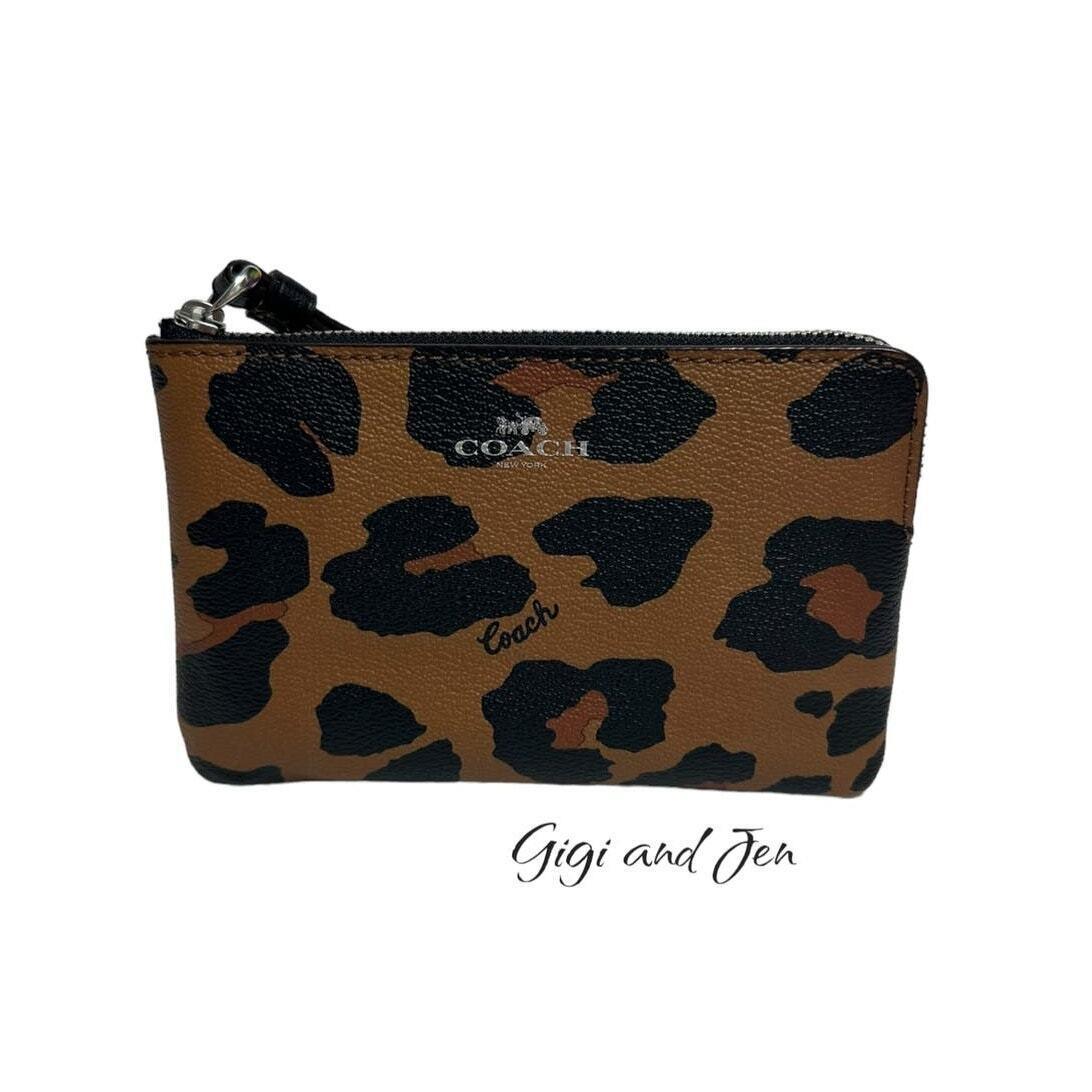 Coach Corner Zip Wristlet with Leopard Print