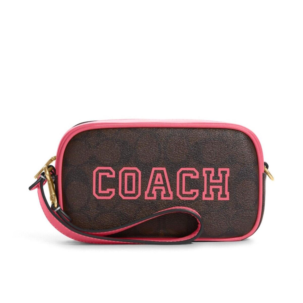 Coach Jamie Wristlet In Signature Canvas with Varsity Motif Brown Pink CB851