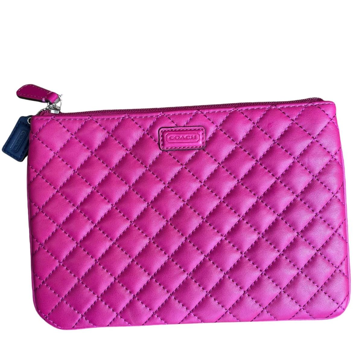 Coach Medium Tech Pouch Bright Magenta Pink Leather Quilted Bag