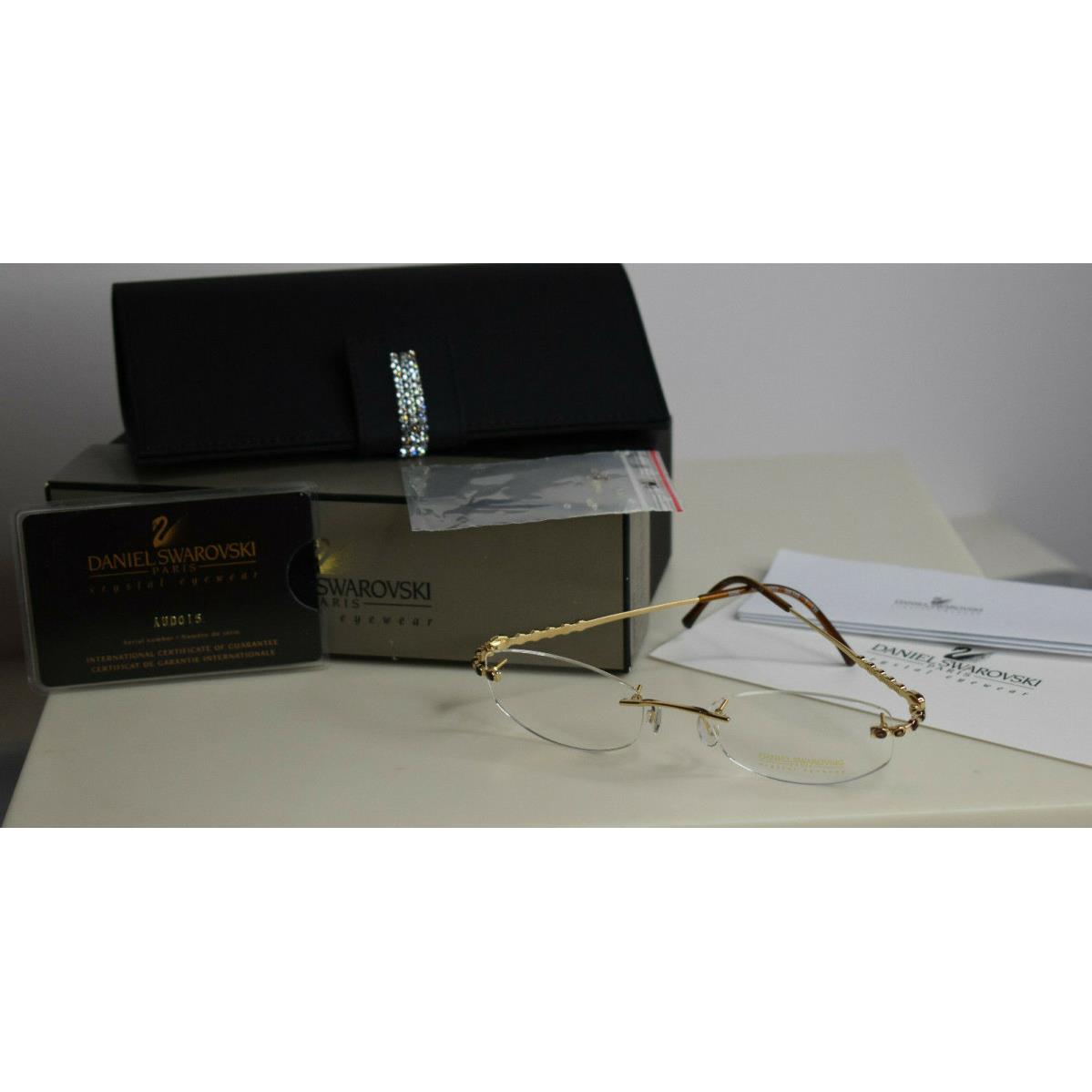 Daniel Swarovski 23 KT Gold Plated Crystal Eyewear Rimless Brown Eye Frames