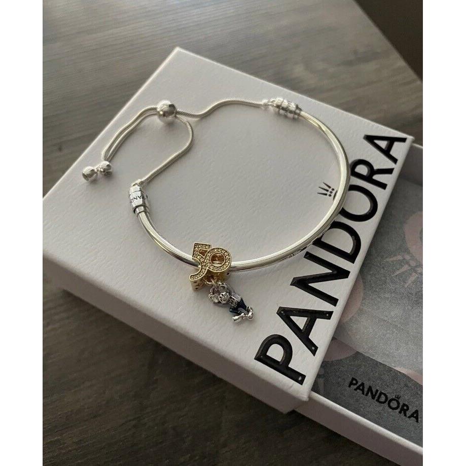 Walt Disney World 50th Anniversary Pandora Bracelet Charm Set Gold Mickey Mouse