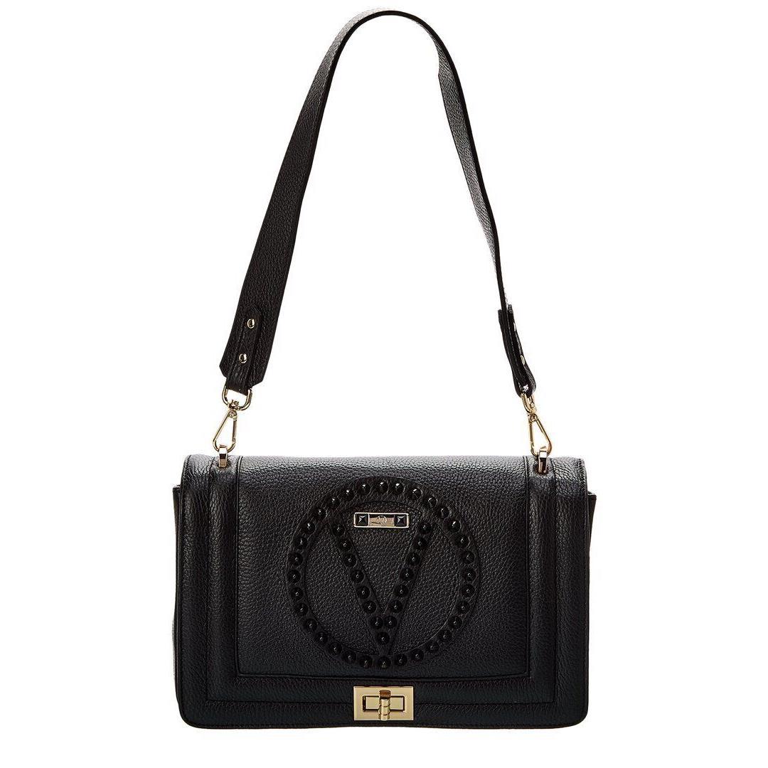 Valentino By Mario Valentino Alice Rock Leather Shoulder Bag Women`s Black