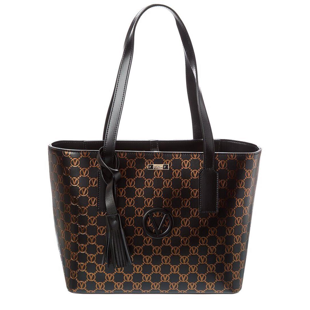 Valentino By Mario Valentino Prince Monogram Leather Tote Women`s Black