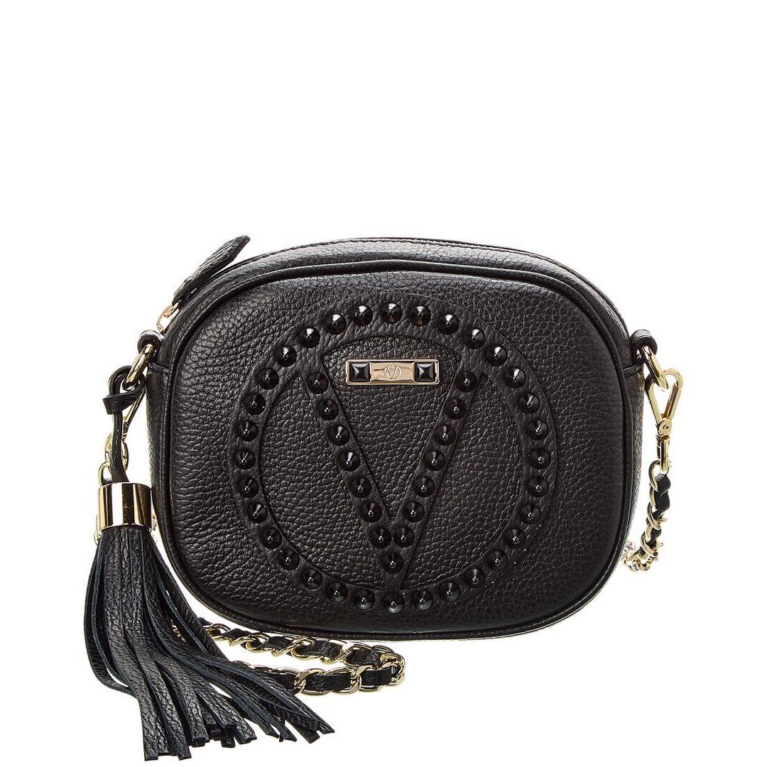 Valentino By Mario Valentino Nina Rock Leather Crossbody Women`s Black