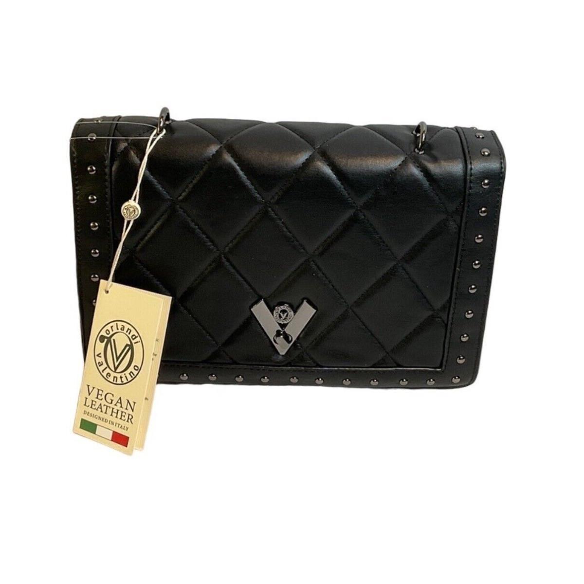 Valentino Orlandi Black Quilted Silver Gun Metal Studded Crossbody Bag