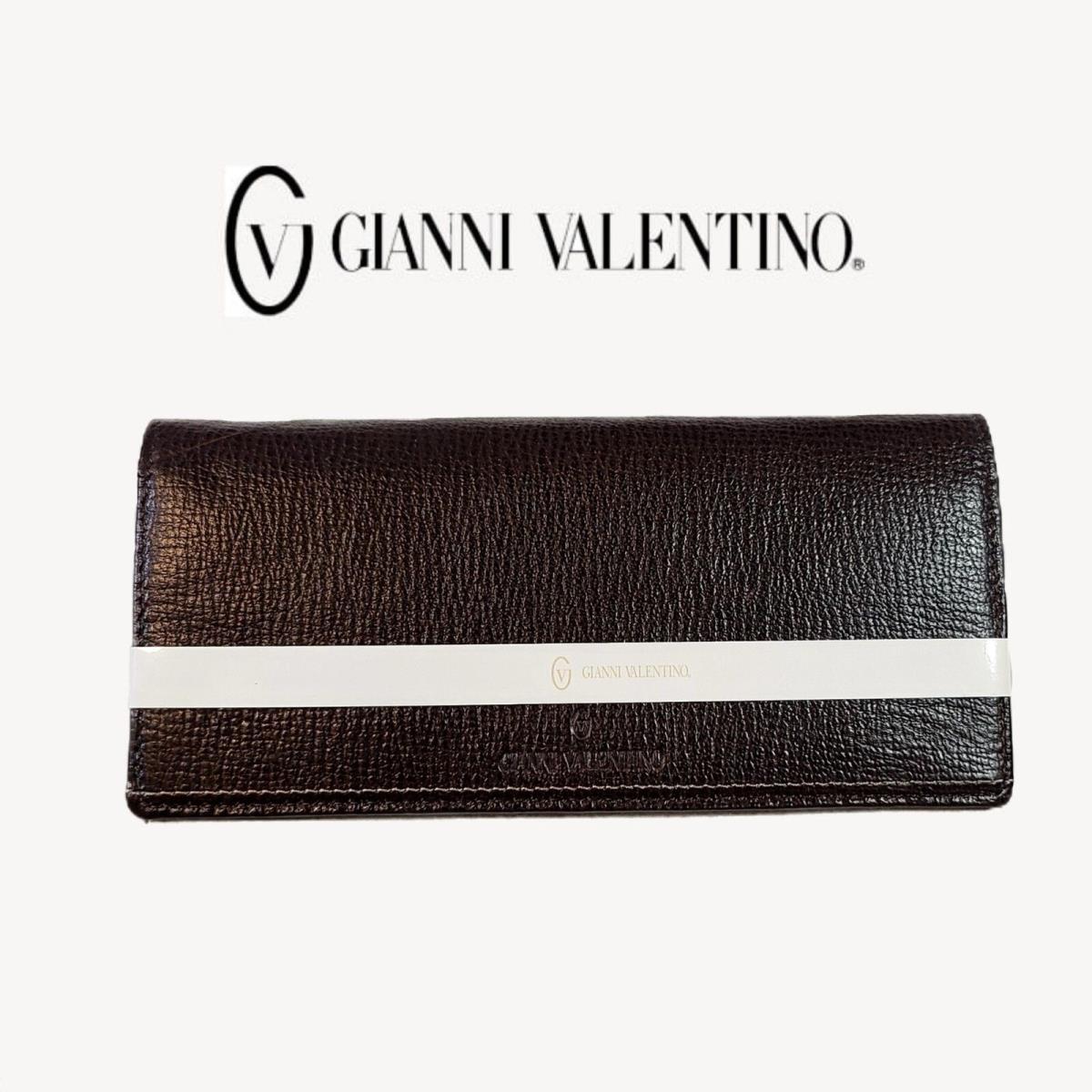 Valentino Dark Brown Taupe Leather Fold-over Long Wallet