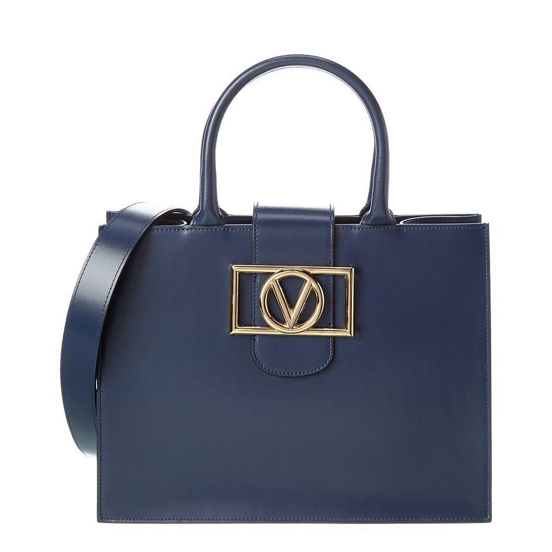 Valentino By Mario Valentino Victoria Super V Leather Tote Women`s Blue