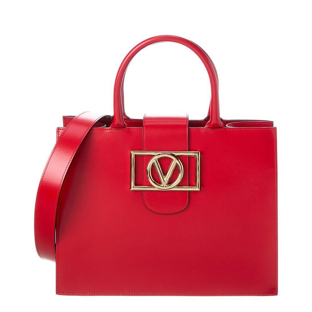 Valentino By Mario Valentino Victoria Super V Leather Tote Women`s Red