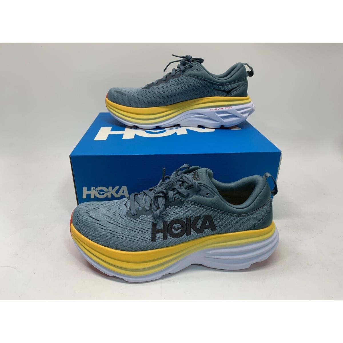 Hoka One One Bondi 8 Men`s Shoes - Grey Yellow - Size 9D