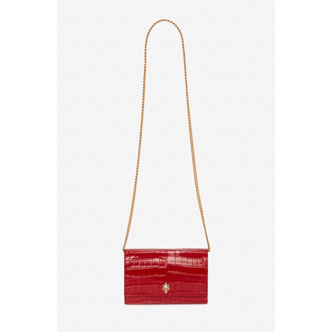 Alexander Mcqueen Skull Croc Calf Leather Bag Deep Red Retail