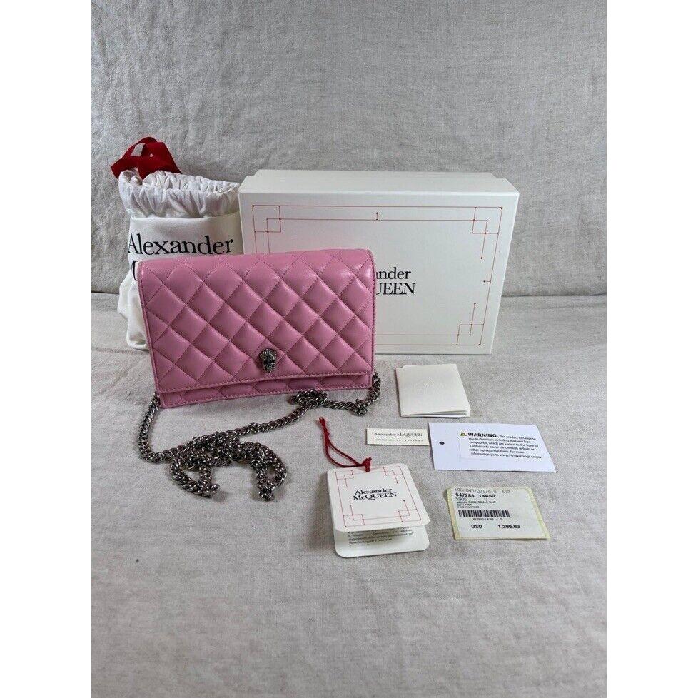 Authenticated Alexander Mcqueen Pink Quilted Skull Bag Purse w Box