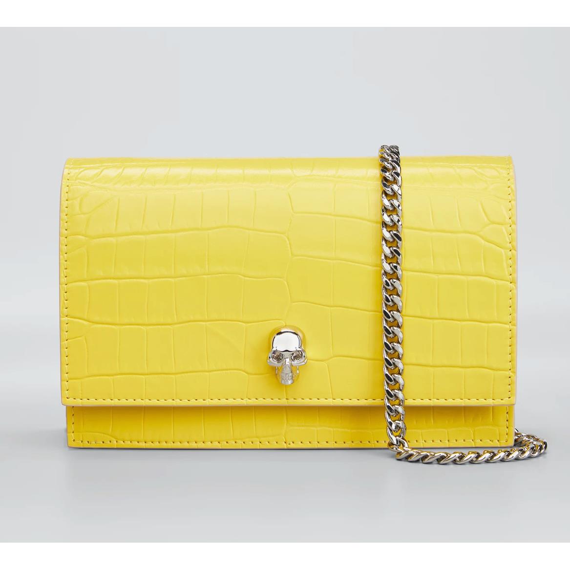 Alexander Mcqueen Skull Croc Leather Bag in Pop Yellow Retail Last One