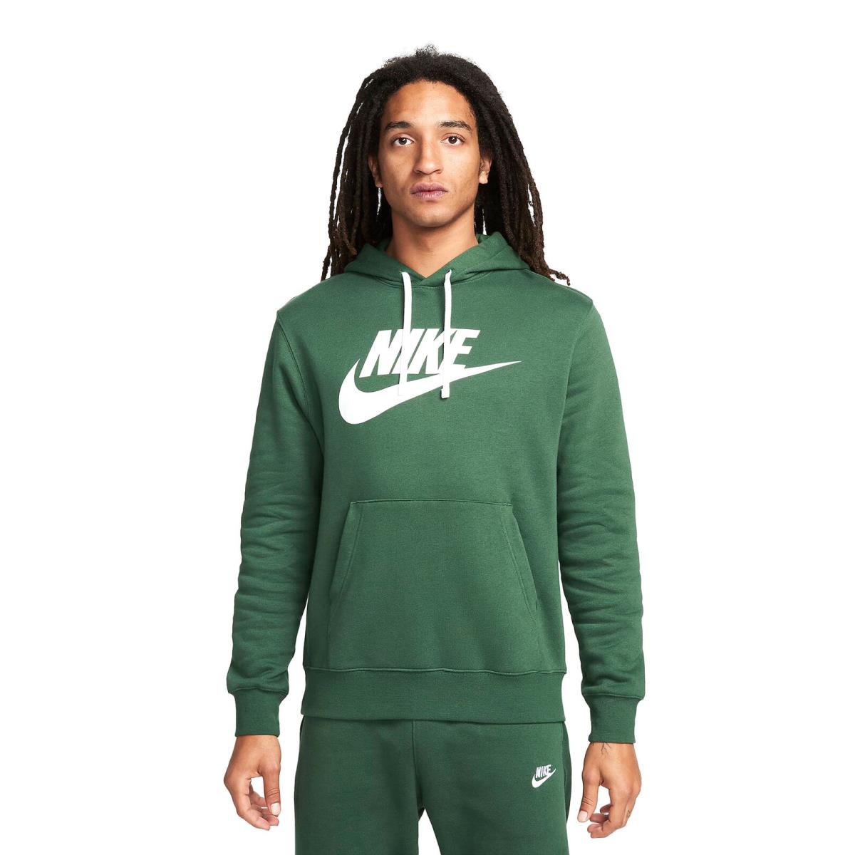 Men`s Nike Sportswear Fir Green/white Fleece Graphic Pullover Hoodie - S