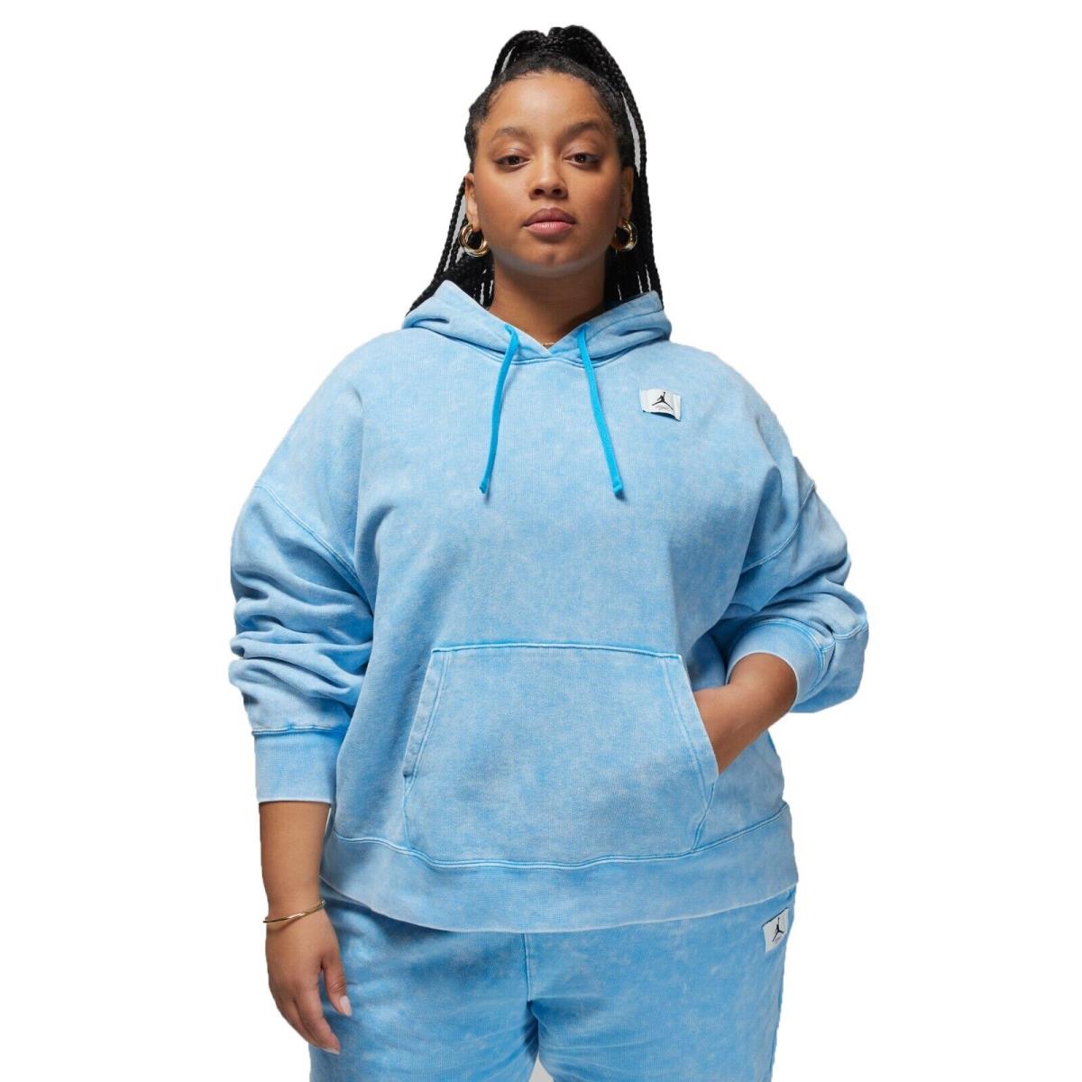 Nike Jordan Flight Fleece Dark Powder Blue DX0444-443 Women Washed Hoodie Sz 2X