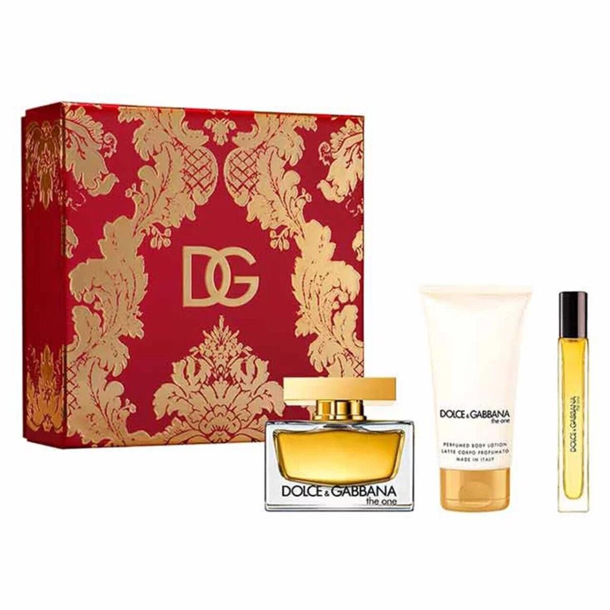 Dolce Gabbana D G The One Women`s 3pc Set 2.5oz Edp + 1.7oz Lotion + .33oz Travel Spray