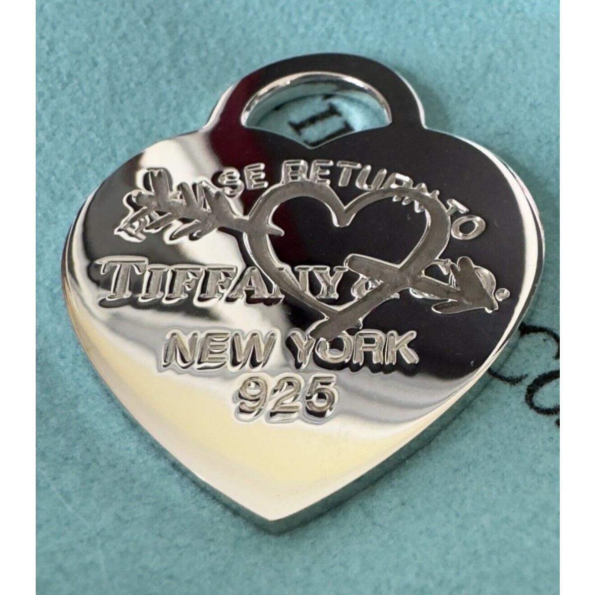 Large Return to Tiffany Etched Love Arrow Heart Tag Pendant Charm Cupid Silver