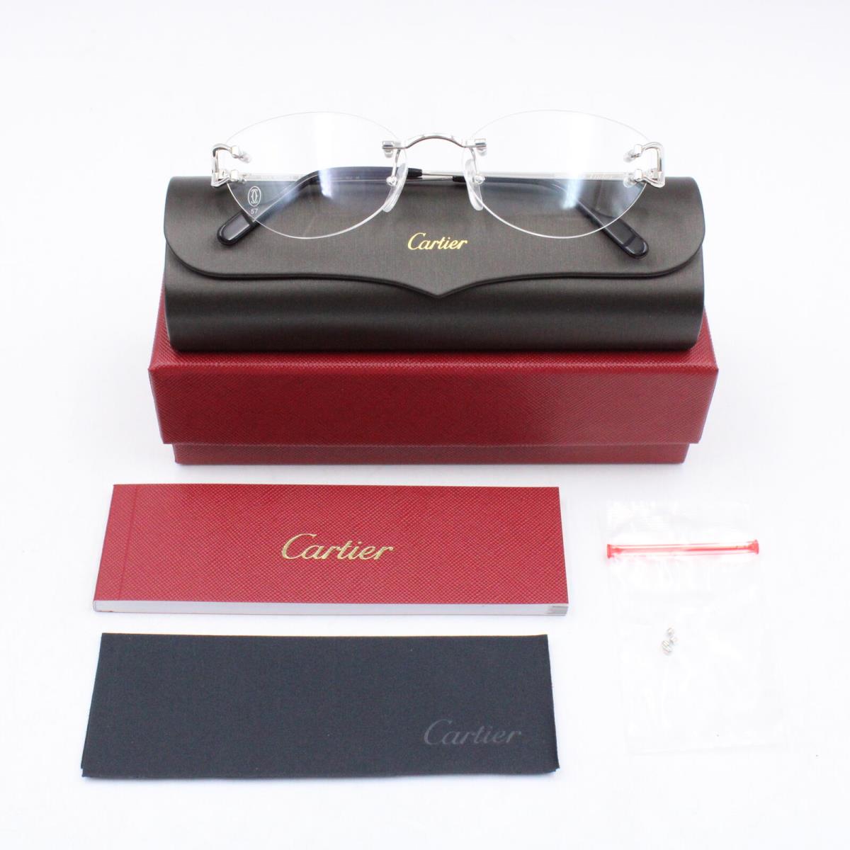 Cartier CT0487O Rimless Cat Eye Eyeglasses w/ Silver/black Frames Demo Lenses