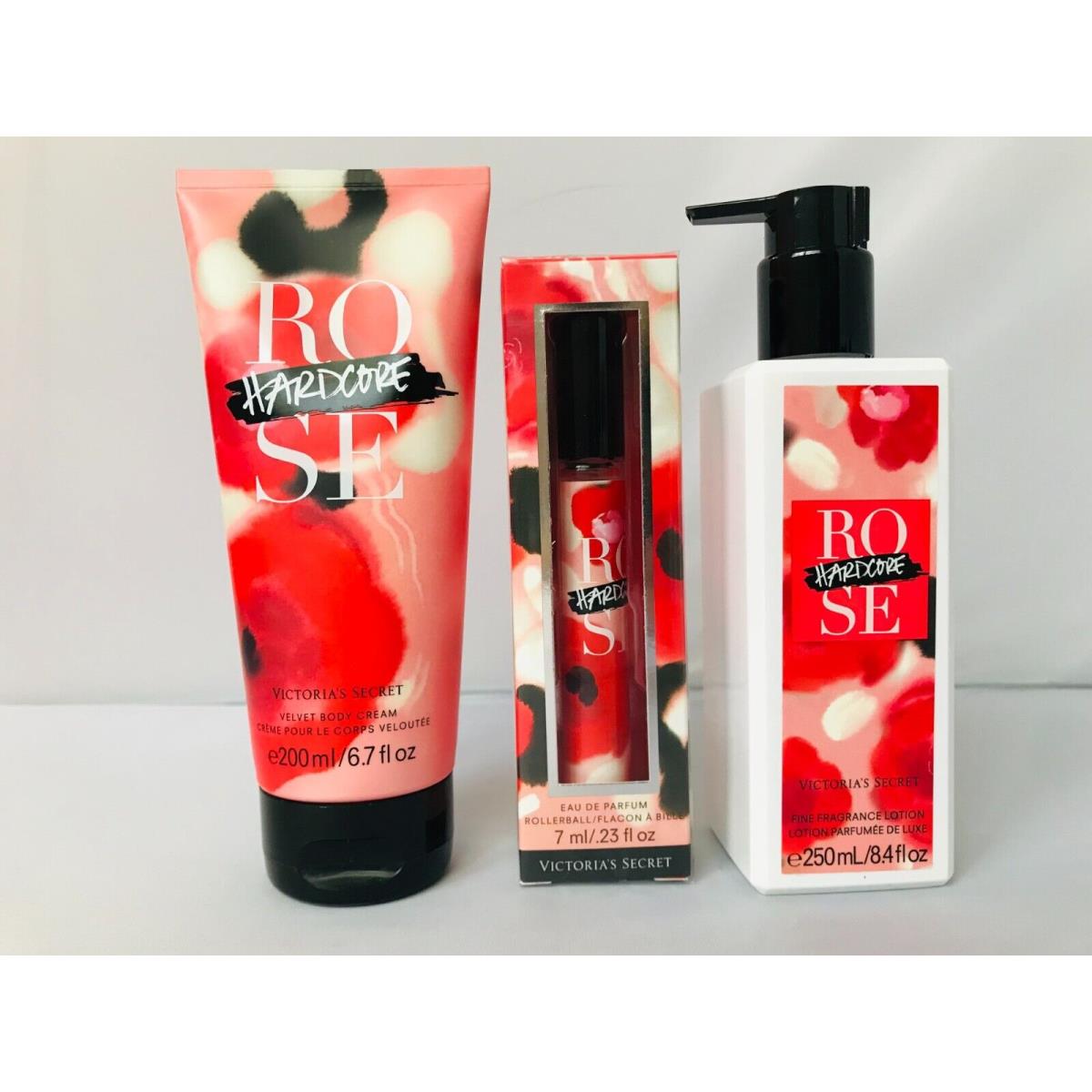 Victoria`s Secret Hardcore Rose Eau DE Parfum Rollerball Body Cream Lotion Upick SET OF 3/ROLLERBALL CREAM LOTION