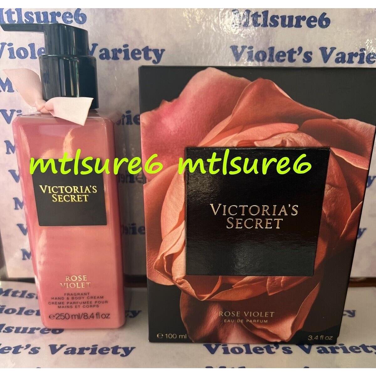 2 Victorias Secret Rose Violet Eau de Parfum 3.4 oz Hand/body Cream 8.4 oz