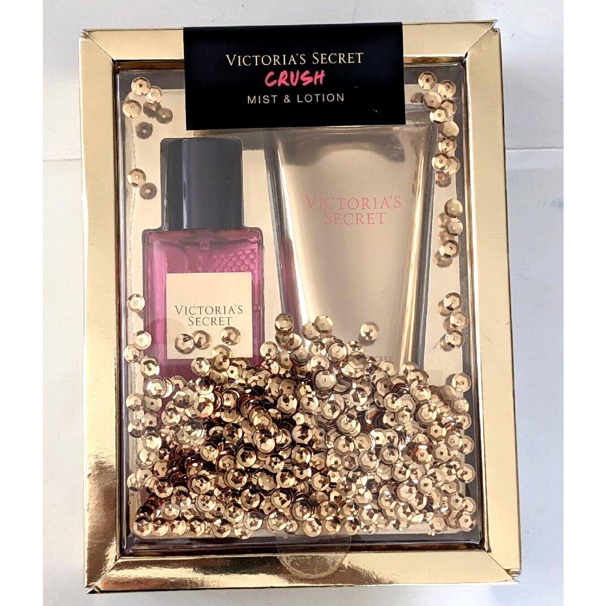 Victorias Secret Crush Fragrance Mist 2.5 oz Lotion 3.4 Gift Set Sequins Box