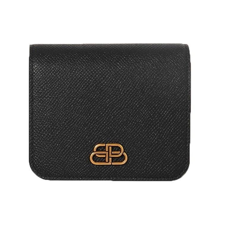 Balenciaga BB Black Leather Compact Wallet Trifold