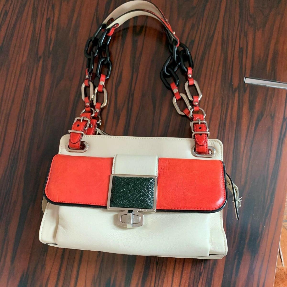 Balenciaga Cream and Coral Leather Shoulder Bag