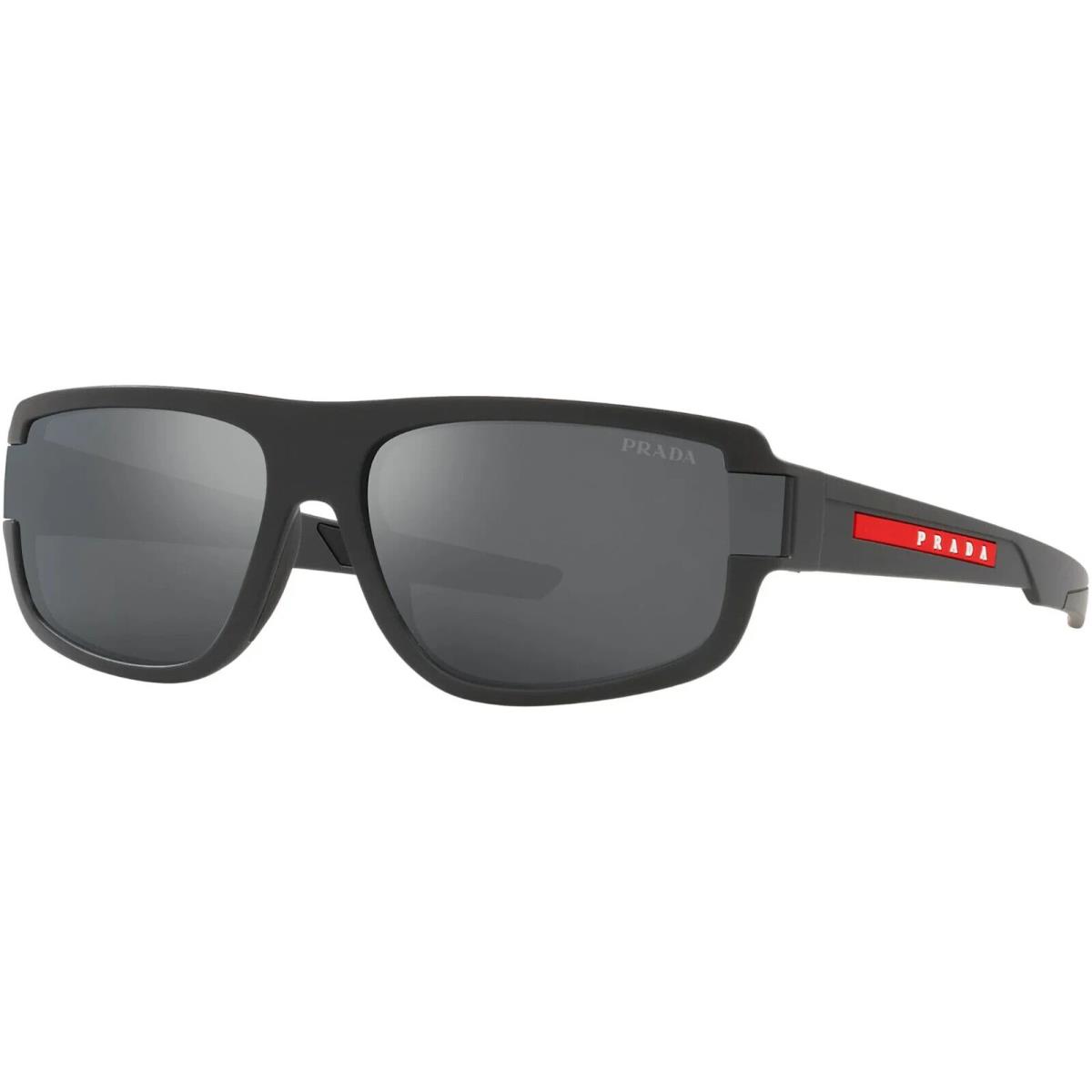 Prada PS 03WS UFK07G Linea Rossa Sunglasses Grey Rubber Grey Mirror Black 66mm - Frame: Grey, Lens: Grey, Other Frame: Grey Rubber