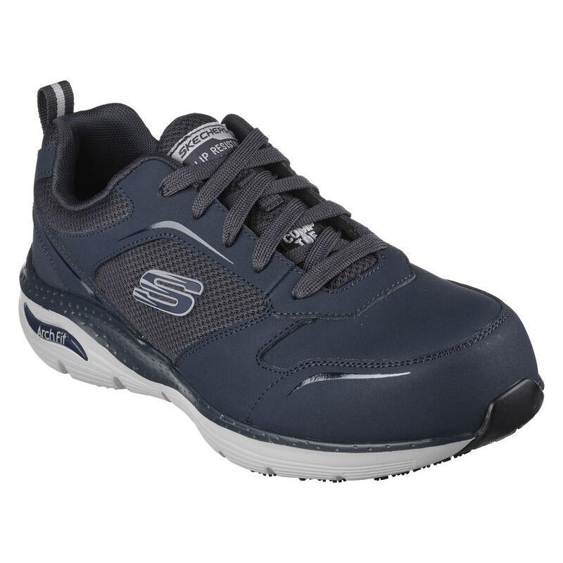 Mens Skechers Work: Arch Fit SR - Angis Comp Toe Navy Gray Leather Shoes