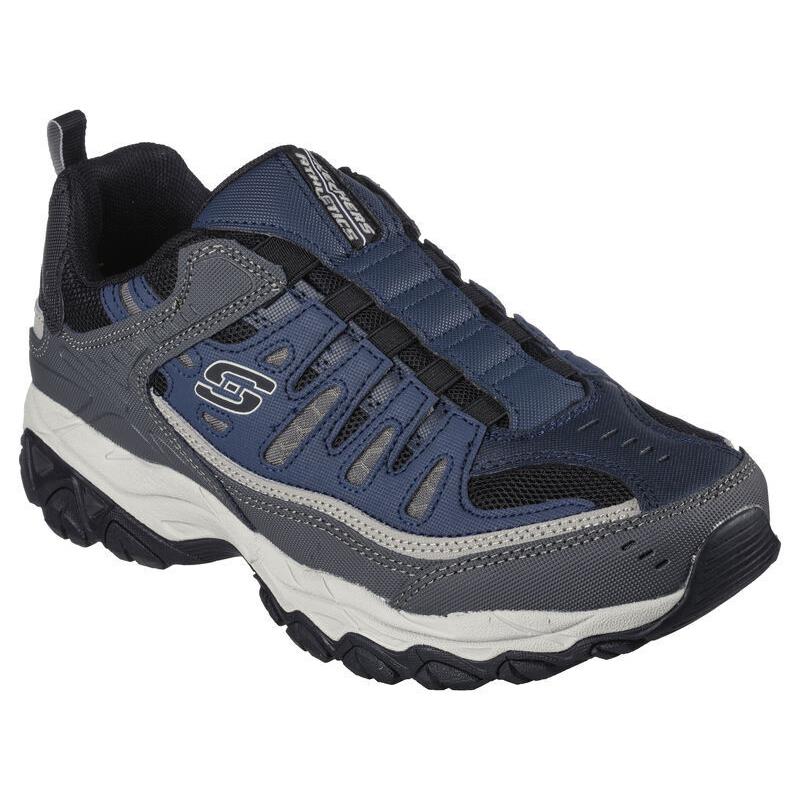 Mens Skechers After Burn M. Fit Navy Gray Leather Shoes - Blue