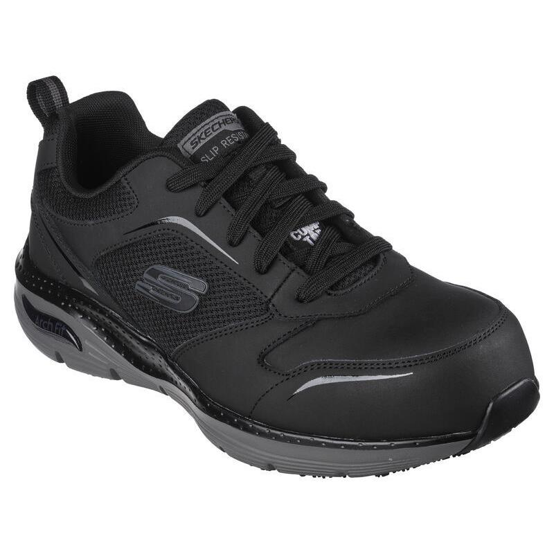 Mens Skechers Work: Arch Fit SR -angis Comp Toe Black Charcoal Leather Shoes