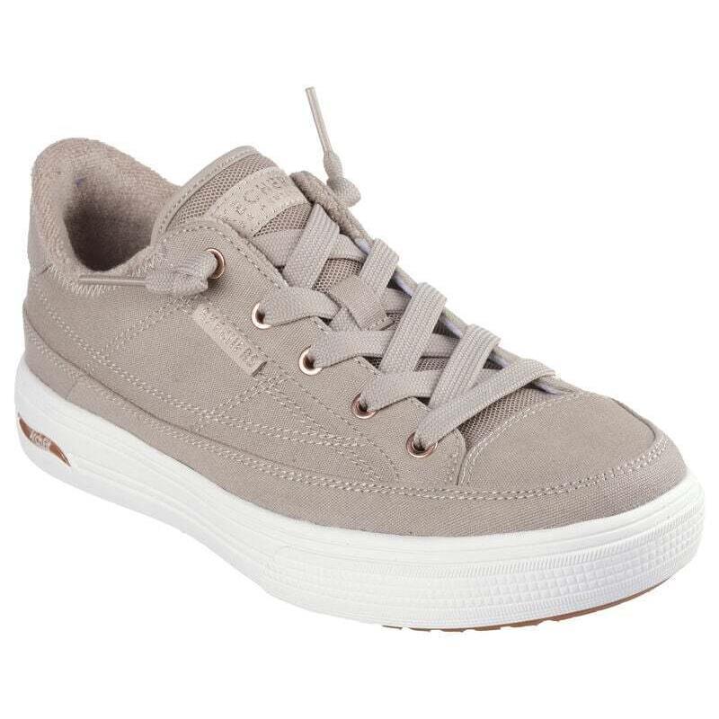 Womens Skechers Arch Fit Arcade - Meet YA There Taupe Canvas Shoes