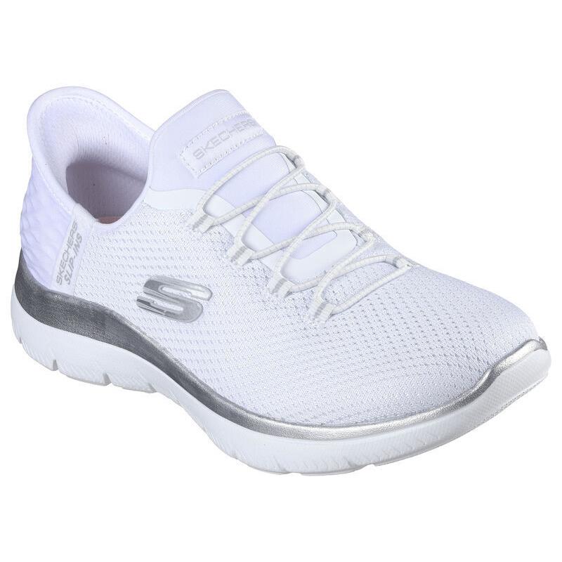 Womens Skechers Slip-ins: Summits - Diamond Dream White Silver Mesh Shoes - White