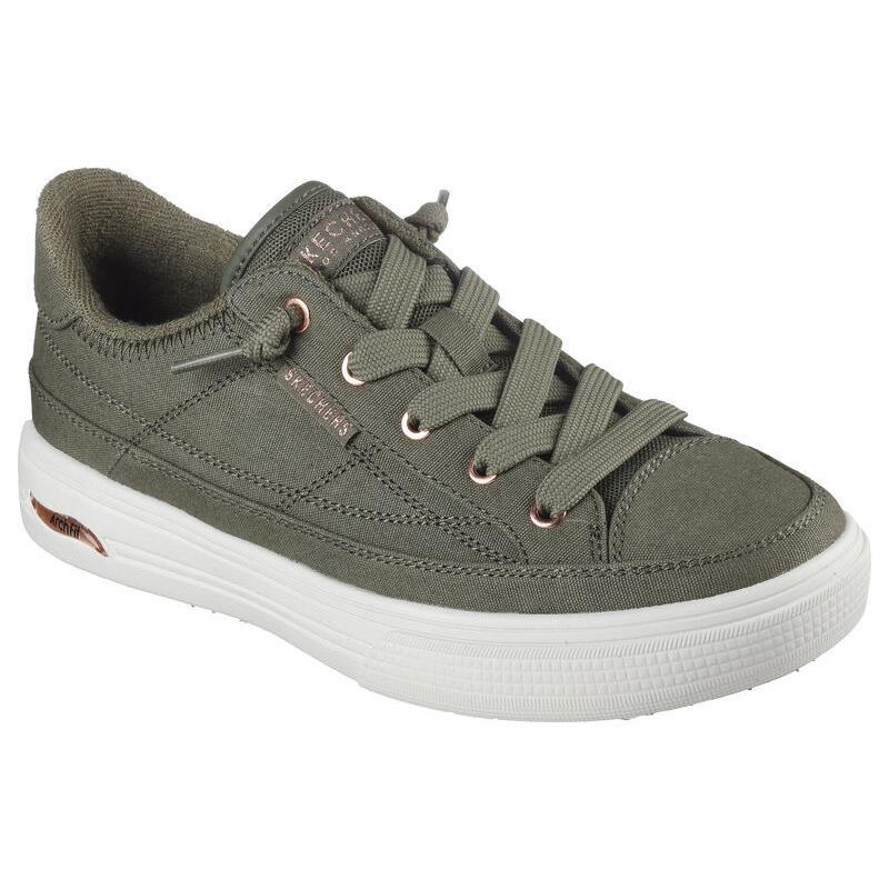 Womens Skechers Arch Fit Arcade - Meet YA There Olive Canvas Shoes