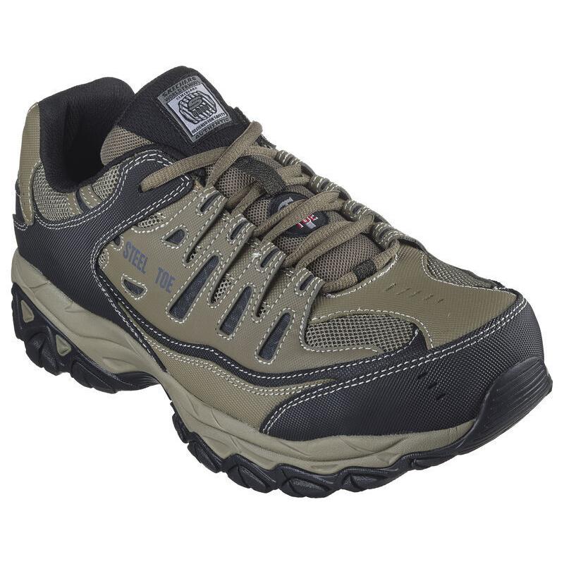 Mens Skechers Work Relaxed Fit: Cankton ST Pebble Black Leather Shoes - Green