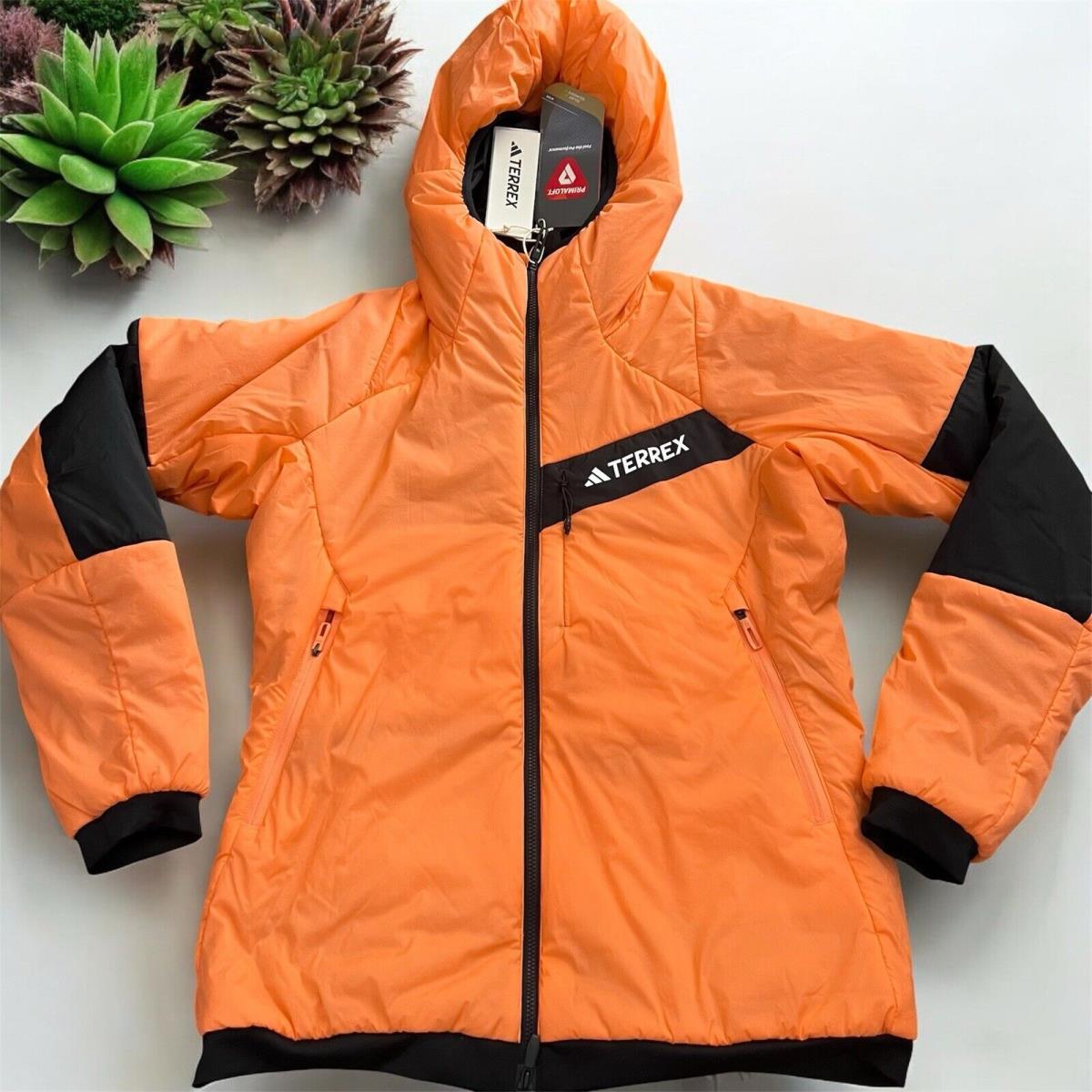 Adidas Terrex Jacket Prima Hooded Hiking Senderismo Orange IN9418 Women Sz S