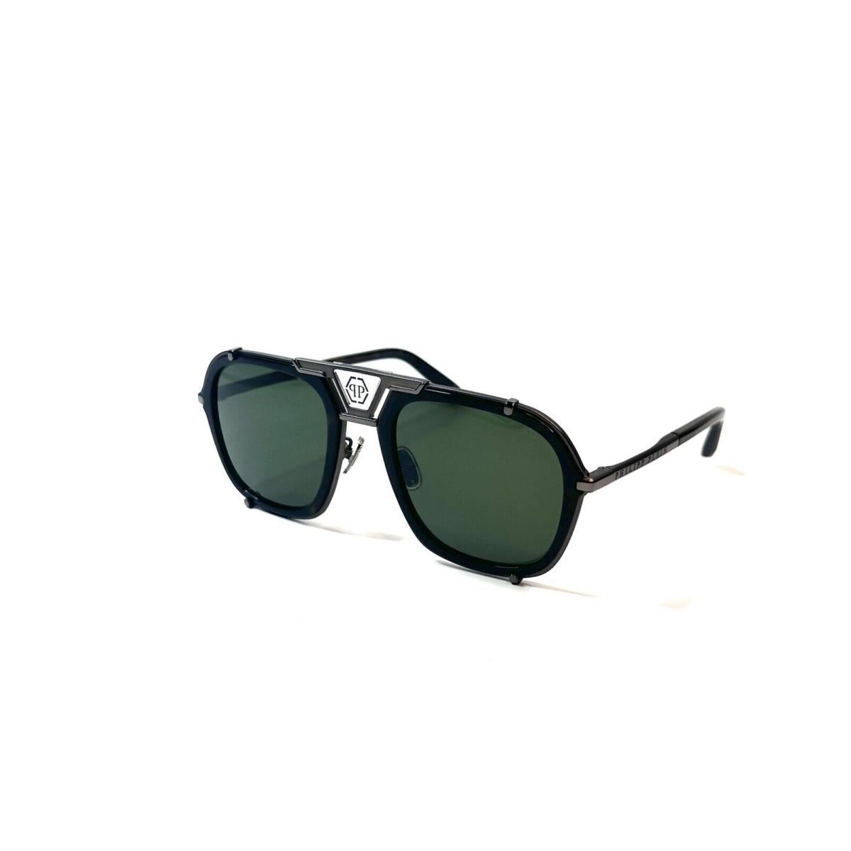 Phillip Plein SPP010 Col 584Y Sunglasses Dark Brown Matt Green Lens