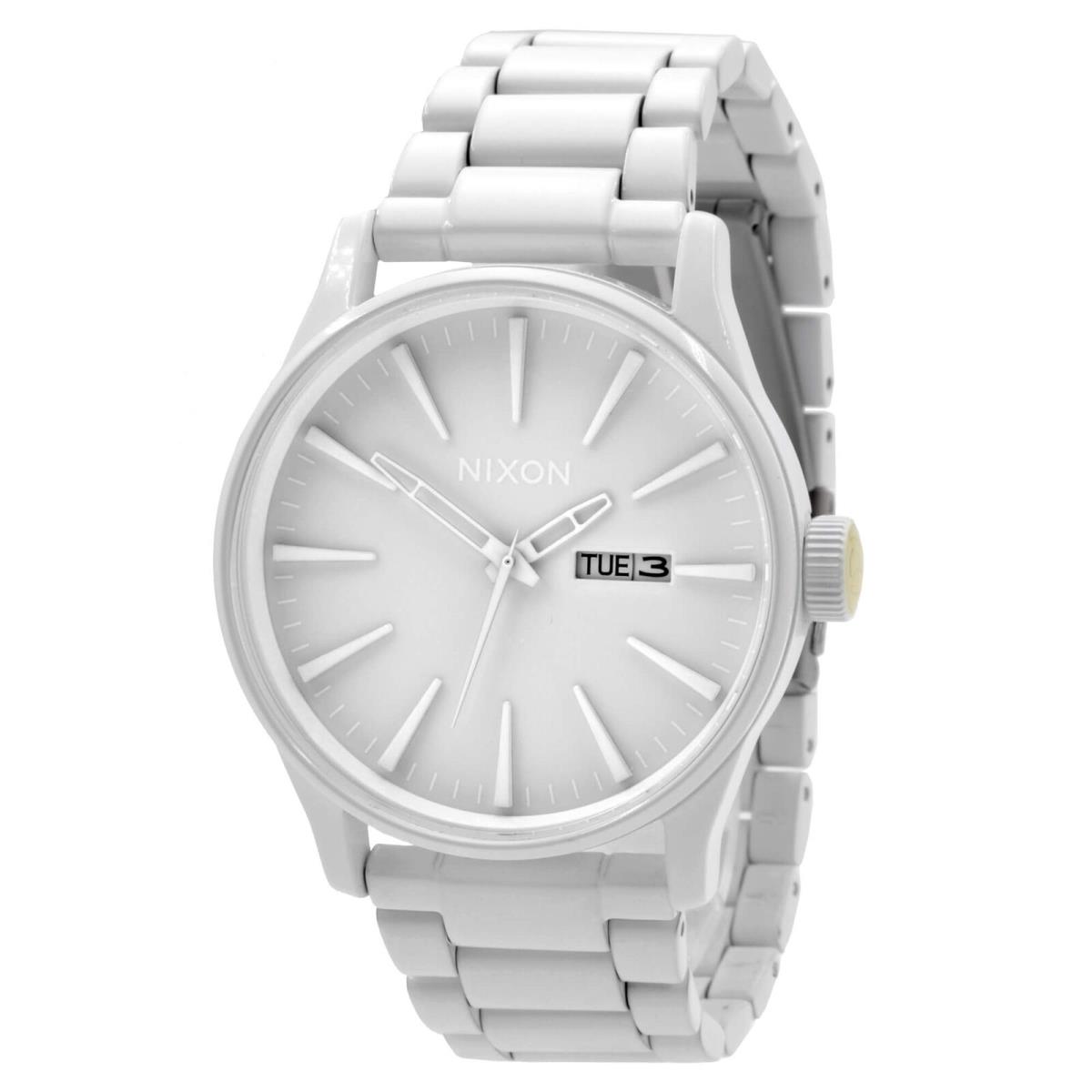 Nixon Men`s Watch Sentry Day-date Quartz White Dial Steel Bracelet A356-12600