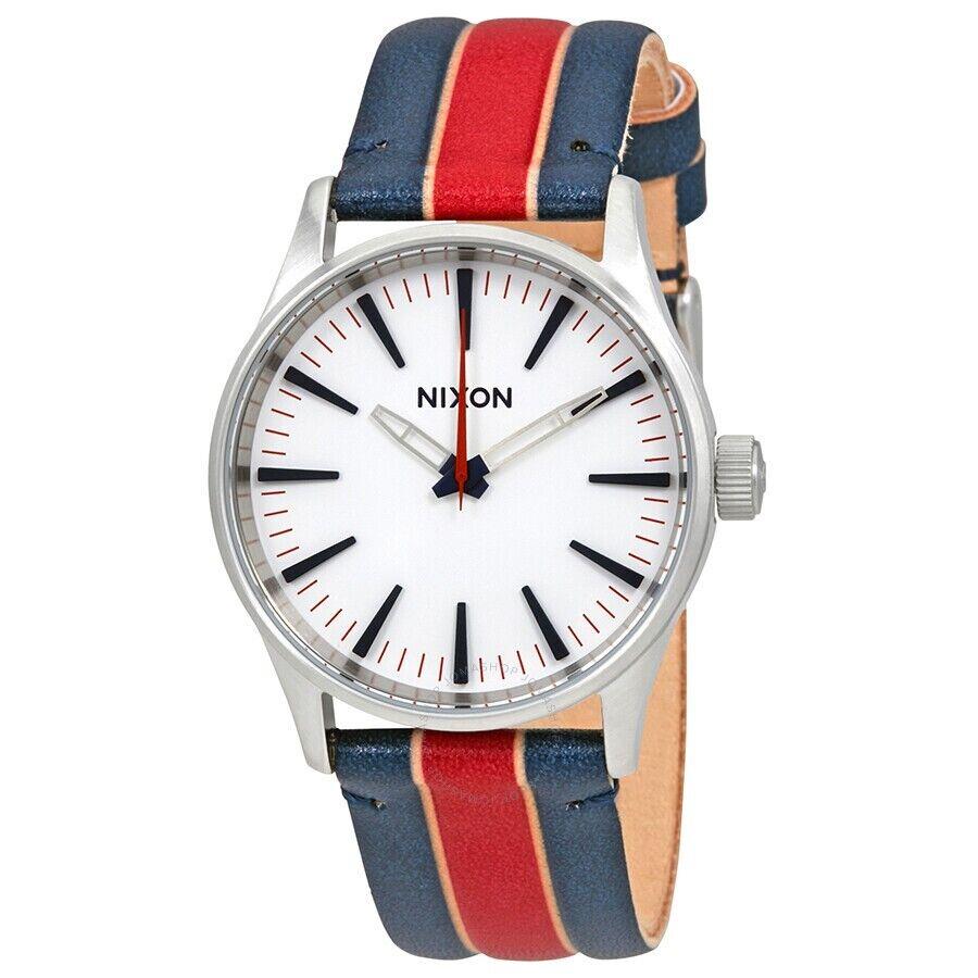 Nixon Sentry 38 Leather White/stripes Analog Leather Watch A3771854-00 - White