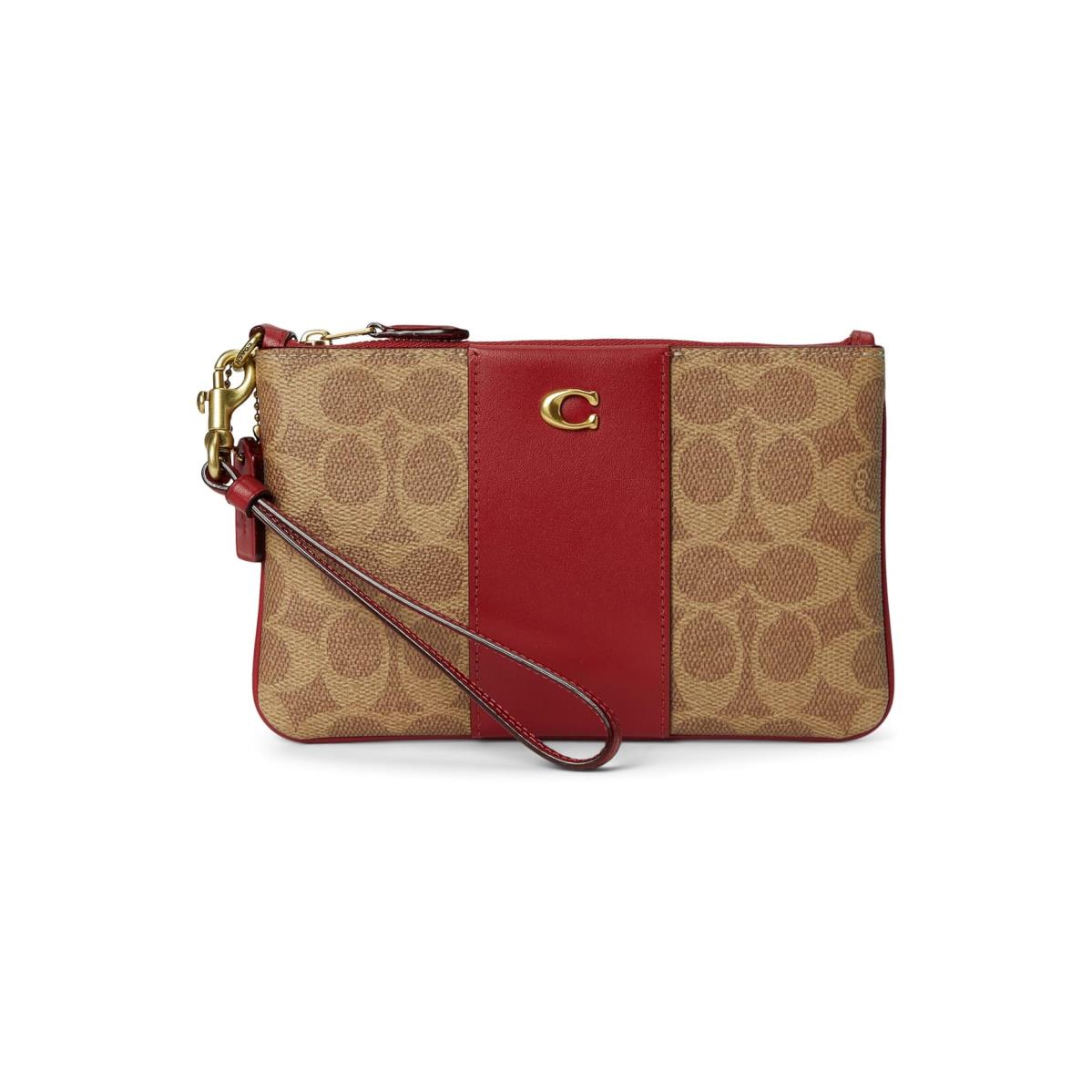 Woman`s Handbags Coach Small Wristlet Tan/Ruby