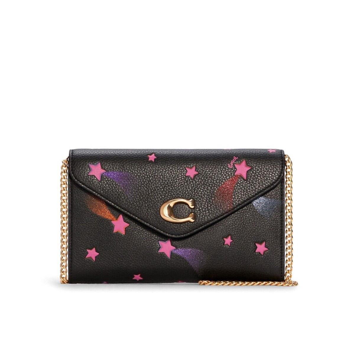 Coach Tammie Leather Clutch Crossbody with Disco Star Print Black Multi C7302