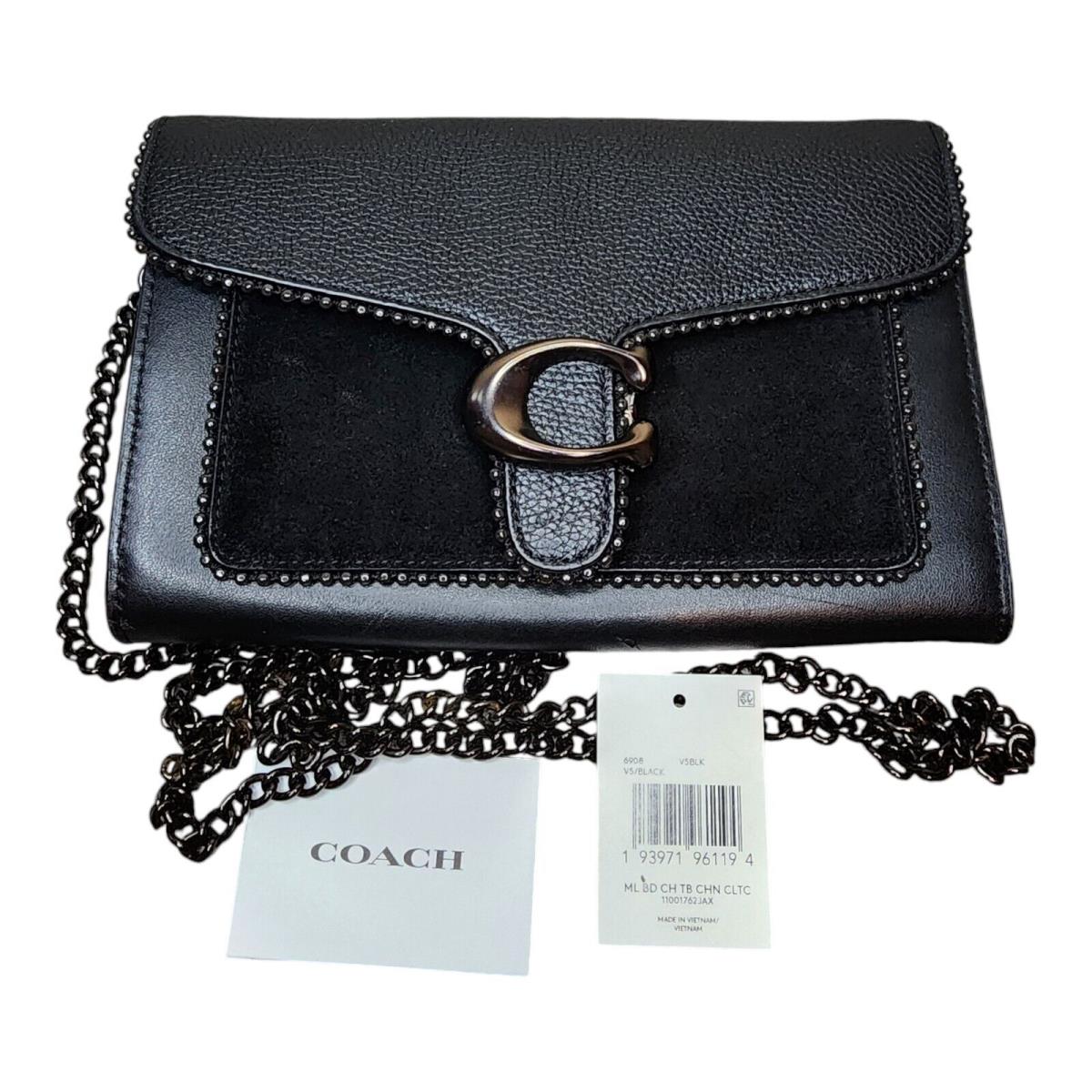 Coach 6908 Tabby Clutch Bag Beadchain Pewter Black Crossbody Leather Suede