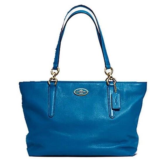 Coach Ellis Tote Pebble Leather Liden Blue 33961 Purse Bag Golden Hardware