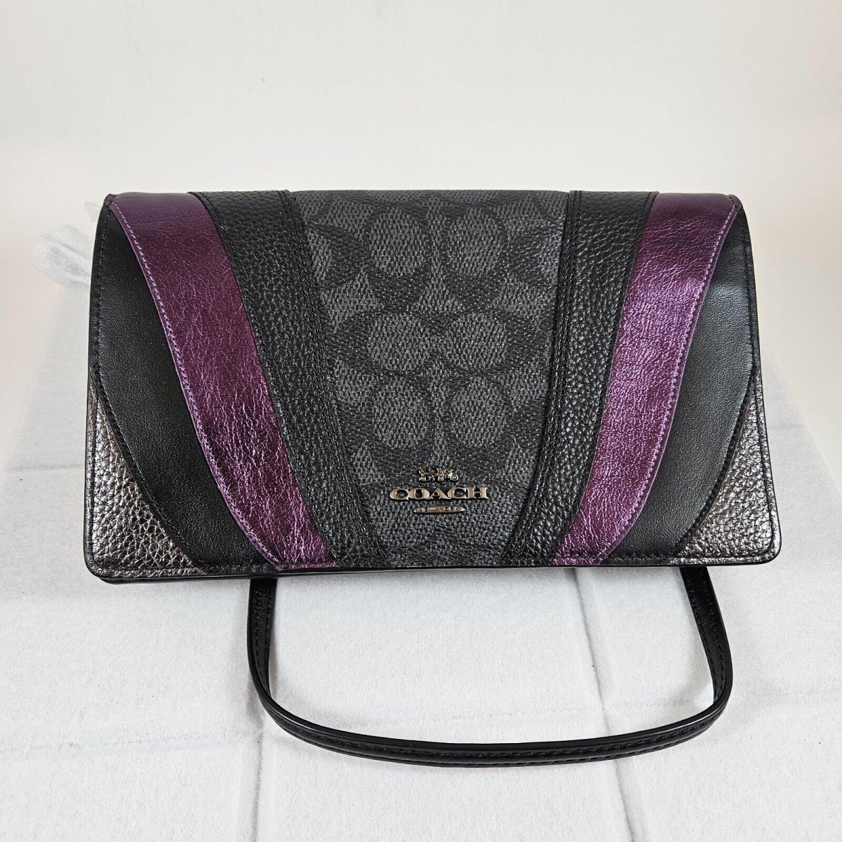 Coach Hayden Crossbody Clutch Signature Black Purple Canvas + Leather